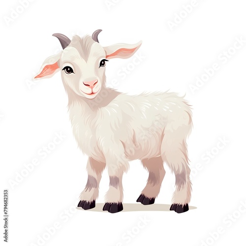 White goat isolated on white background. Vector illustration in cartoon style.