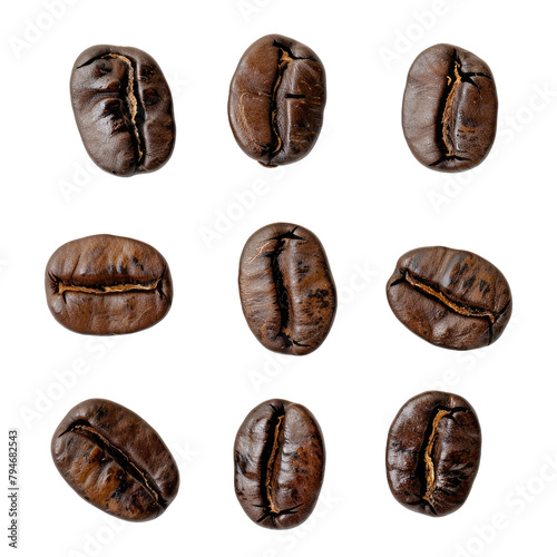 Coffee beans set against a transparent background