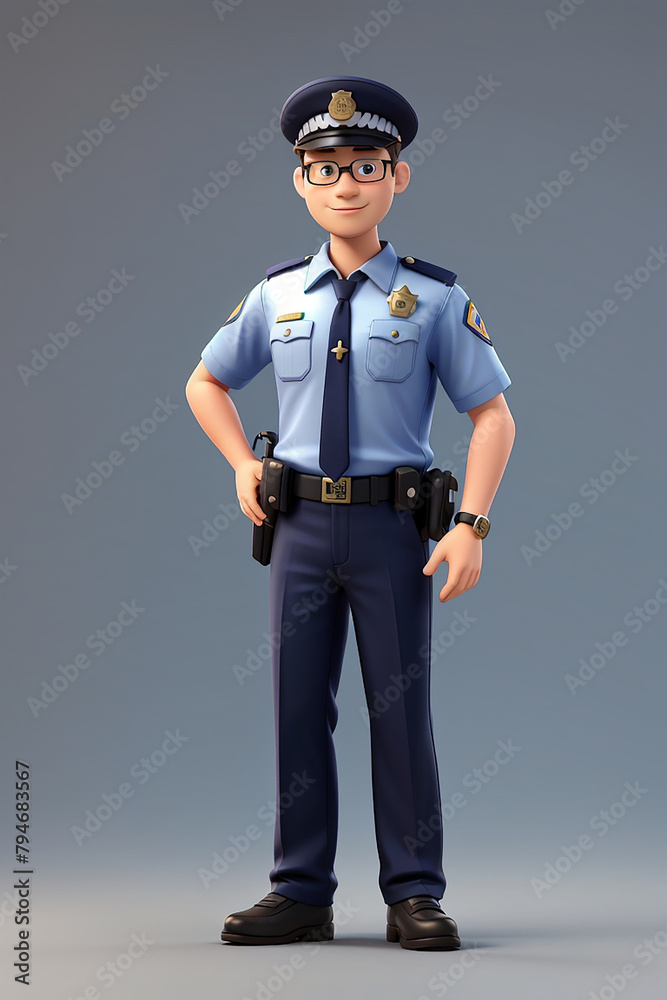 A police officer stands in front of a grey background A police officer stands in front of a grey background
