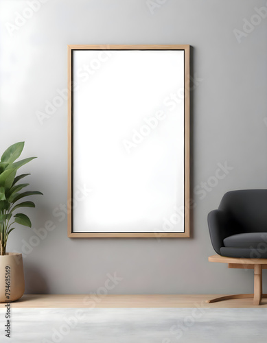 Mockup poster above the table with a plant in a glass vase. 3d rendering. 