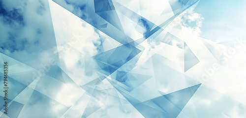 Calm geometric design with dynamic triangles in shades of blue and white.