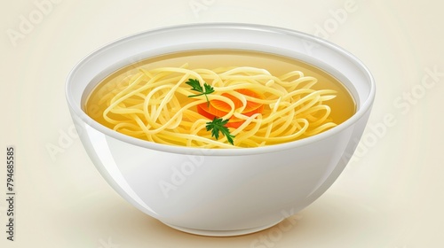 Bowl of fresh noodles topped with carrots and parsley