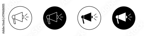 Megaphone icon set. bullhorn vector symbol. propaganda announcement loudspeaker sign. marketing attention megaphone icon in black filled and outlined style.