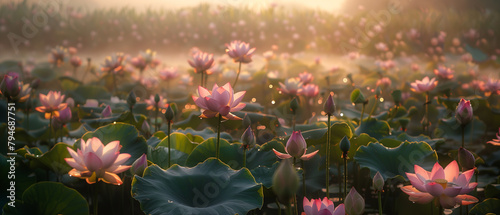 Sacred lotus field baclkground photo