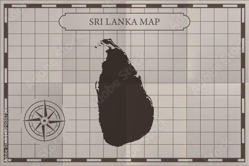 Sri Lanka old classic country map. Vintage antique map paper style.