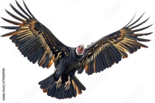 A condor soars  wings spanning wide