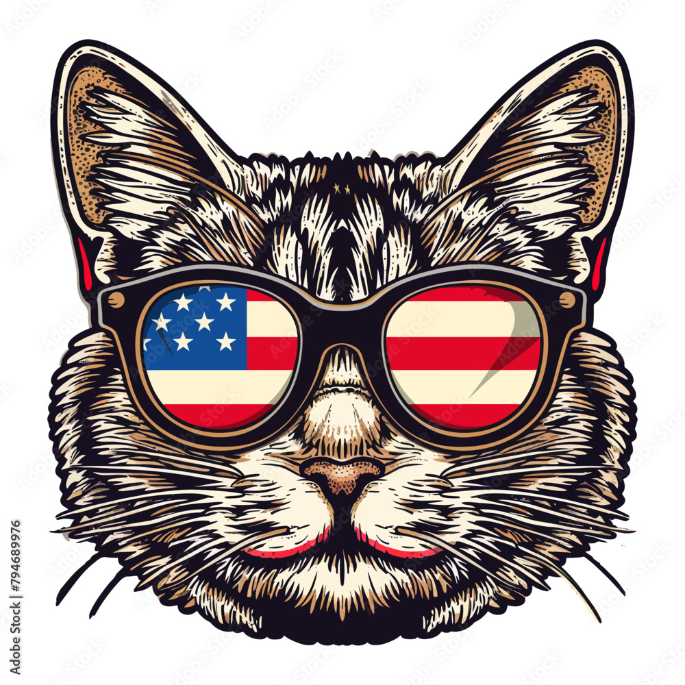 American patriot cat with sunglass 4th July vector