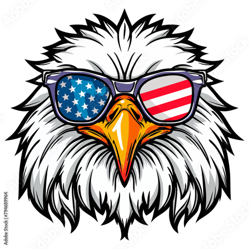 American patriot eagle with sunglass 4th July vector