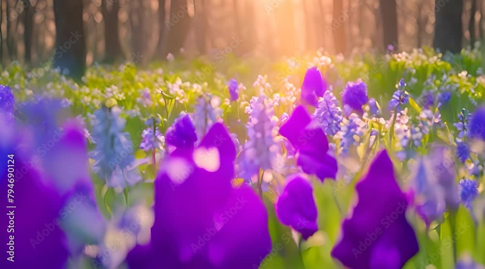 spring flowers in the park Scilla blossom on beautiful morning with ...