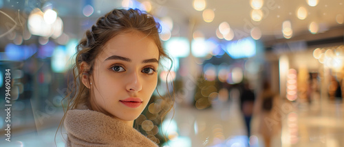 a beautiful woman in shopping center 