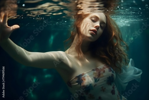 Serene underwater portrait of a woman with flowing hair © Edvvin