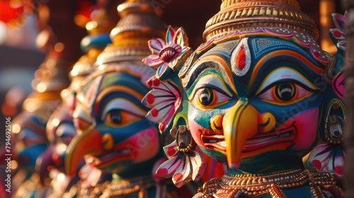 A close-up of the sacred idols on the chariots, symbolizing the divine presence and blessings during the Jagannath Rath Yatra.