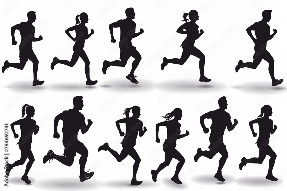 Collection of running men and women on white background, vector Collection of running men and women on white background, vector