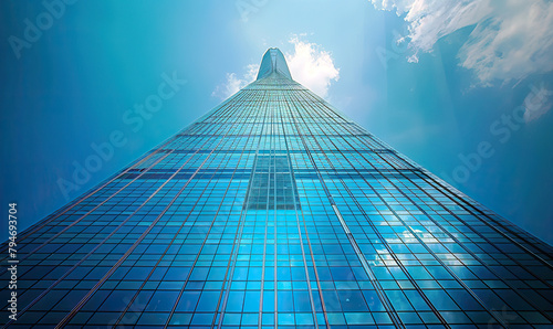 Soaring Skyscraper Against Clear Blue Sky  Generate AI