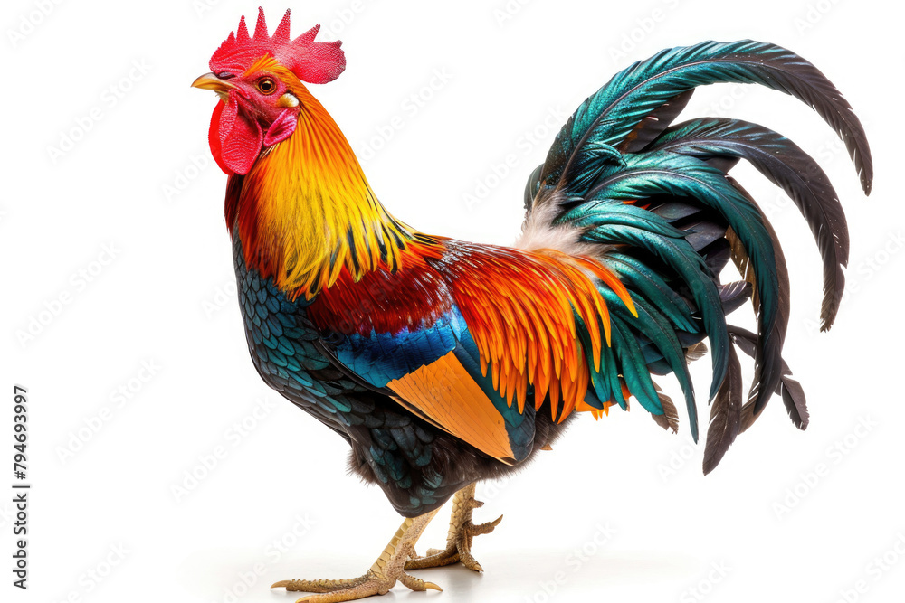 A vibrant rooster crowing loudly