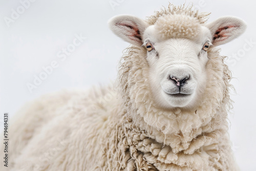 A fluffy sheep staring blankly