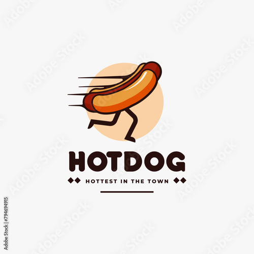 Fast Hotdog, running hotdog logo icon vector template on white background
