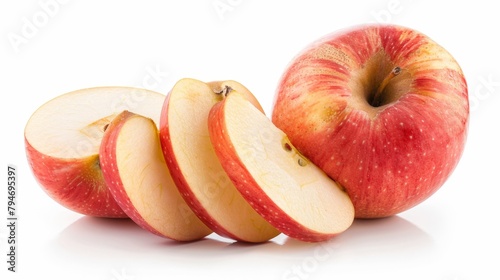 One apple halved, others whole photo