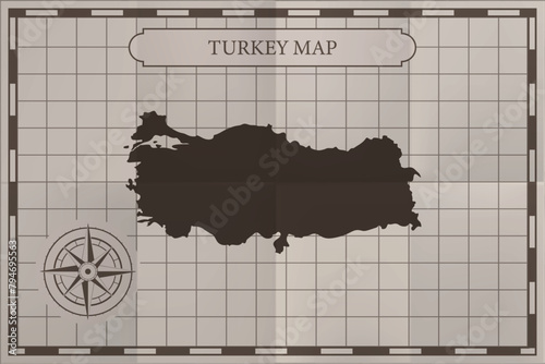 Turkey old classic country map. Vintage antique map paper style.