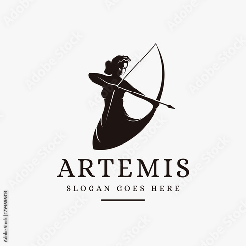 Artemis Goddess logo icon illustration vector on white background, archer logo photo