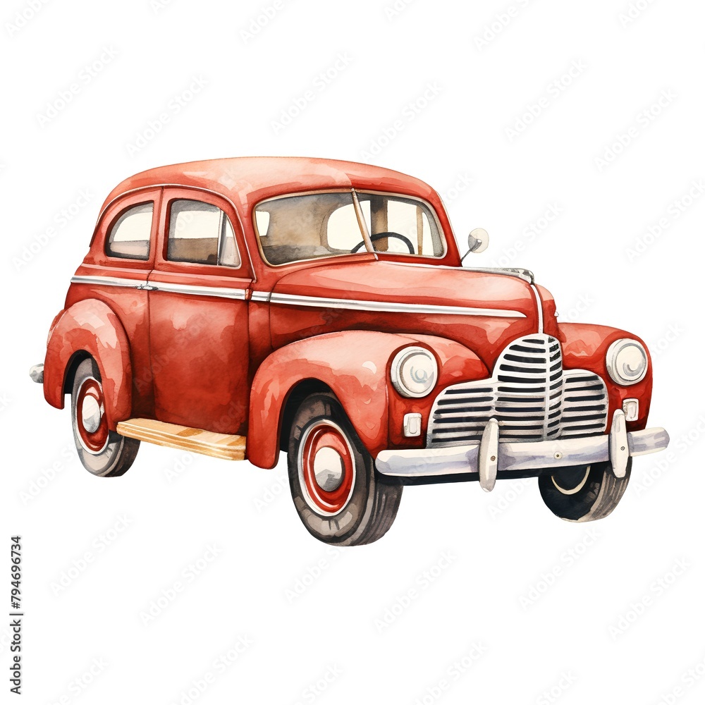 Vintage car. Hand drawn watercolor illustration isolated on white background