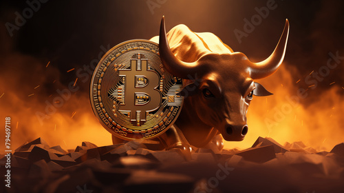 Bitcoin & Cryptocurrency, Coins from various currencies and denominations, including one-dollar and euro cent coins, representing financial concepts, Bull market of the financial market photo