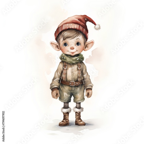 Cute little boy dressed as a gnome. Watercolor illustration