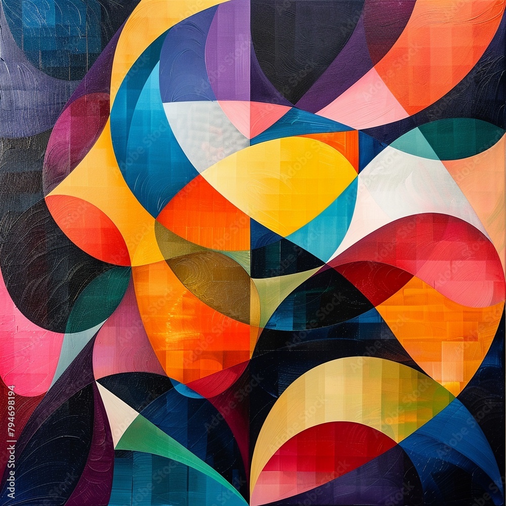 Fototapeta premium Abstract geometric shapes, bold colors creating a mesmerizing pattern