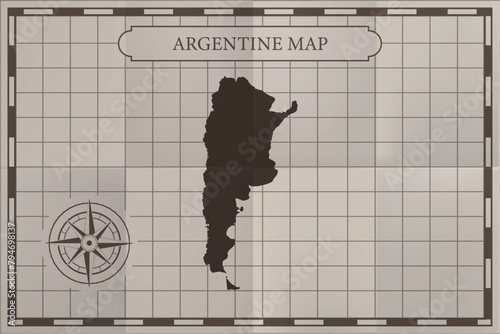 Argentine old classic country map. Vintage antique map paper style.