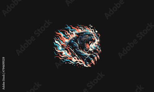 panther attack roar with smoke vector artwork design