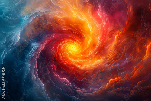 Chaotic swirls of color erupting from a digital abyss, spiraling outward in a frenzy of abstract expression and creativity in a mesmerizing display of digital artistry. photo