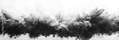Black charcoal powder dust paint white explosion, Black powder explosion on white background 
