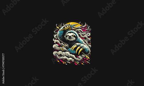 sloth angry on cloud vector illustration artwork design photo