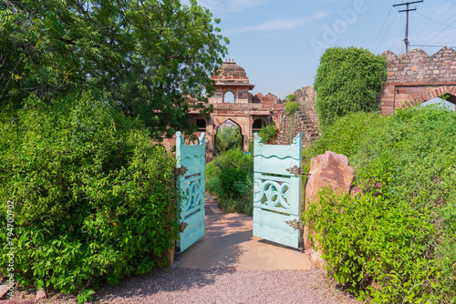 Entrance gate of Rao Jodha Desert Rock Park, Jodhpur, Rajasthan, India. Near the historic Mehrangarh Fort , park contains ecologically restored desert and arid land vegetation, a tourist spot.