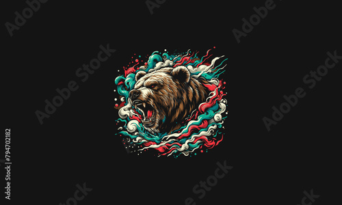 grizzly angry with smoke vector artwork design
