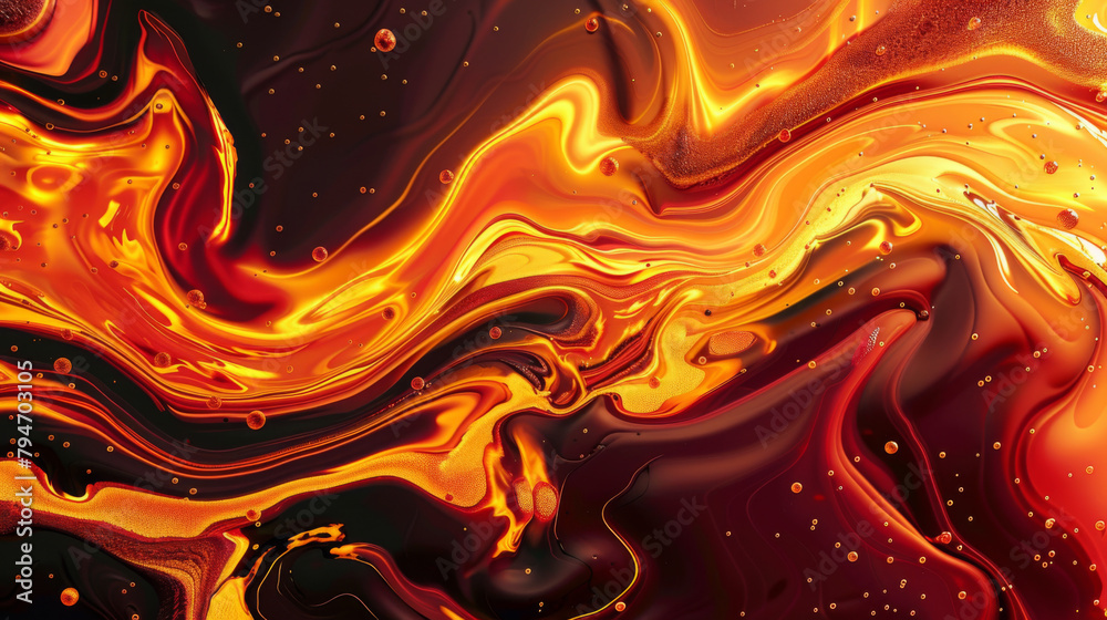 Molten lava texture background with intricate flowing details in black and orange