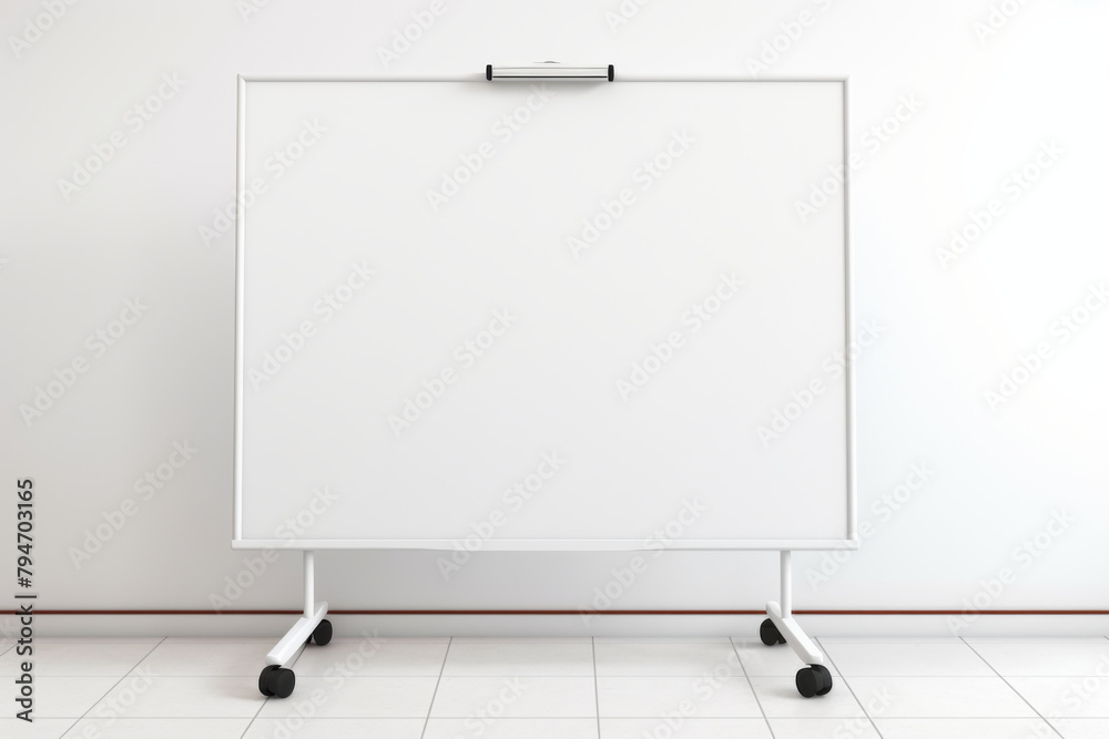 A whiteboard on wheels isolated on a white background with space for copy