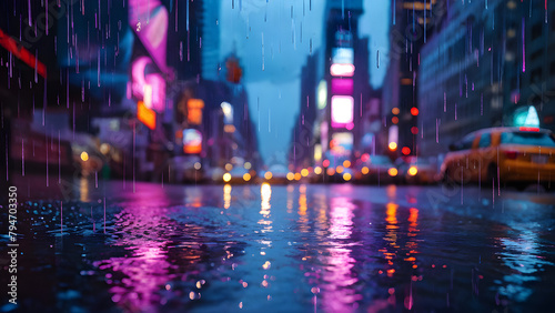 Beautiful night view of a puddle in the city after rain