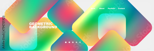 A colorful geometric background with a rainbow of colors featuring petals, circles, and symmetrical patterns in shades of red, electric blue, magenta, and more