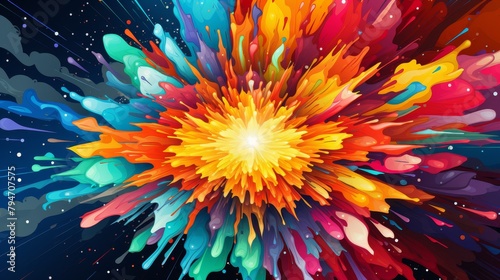 A colorful explosion of paint in space.