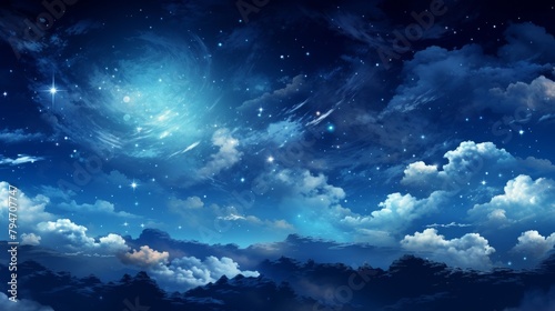 A beautiful night sky with bright stars and a few clouds.