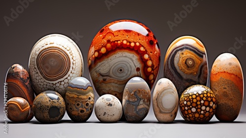 A collection of various types of colorful polished rocks and stones of different sizes photo