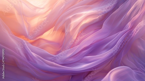 Close-up view of undulating silk fabric with soft pink and violet tones for backgrounds or design.