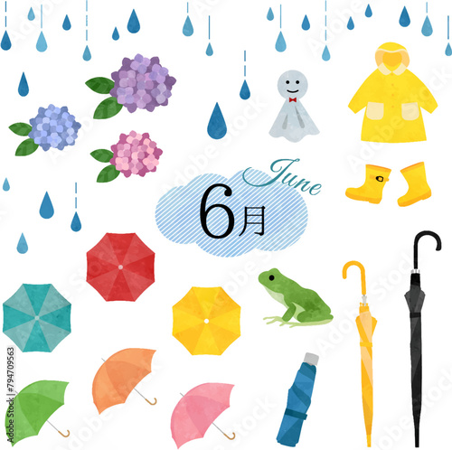 6月のイラスト水彩風素材一式セット