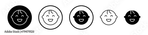 Child Head Icon Set. Happy Baby Face Vector Symbol.