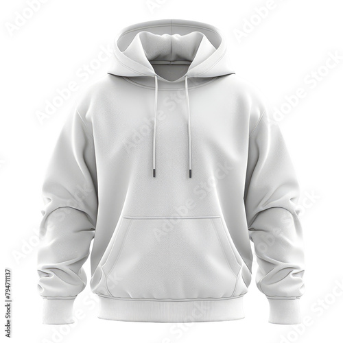 A versatile white hoodie template with long sleeves is available for design mockups and printing featuring a convenient clipping path for easy customization The hoody is isolated on white ba