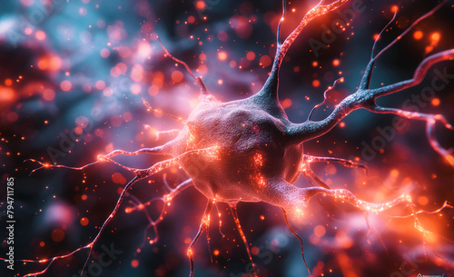 Closeup of neurons sending brain activity and nerve signals into the human body