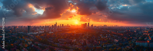 Cityscape at sunset panorama banner - top view o,
Dramatic apocalyptic background judgment day end of world complete destruction of planet Earth
