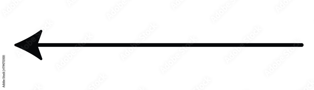 Straight long arrow, left thin line, black cursor, horizontal element, thick pointer vector icon isolated on white background. Long arrow. EPs 10. Straight long arrow, left thin line, black cursor, horizontal element, thick pointer vector icon isolated on white background. Long arrow. EPs 10.