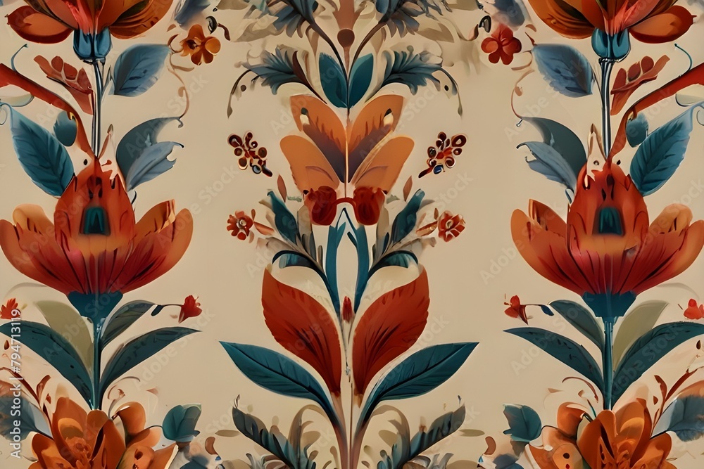 Floral print on beige background Generator AI 